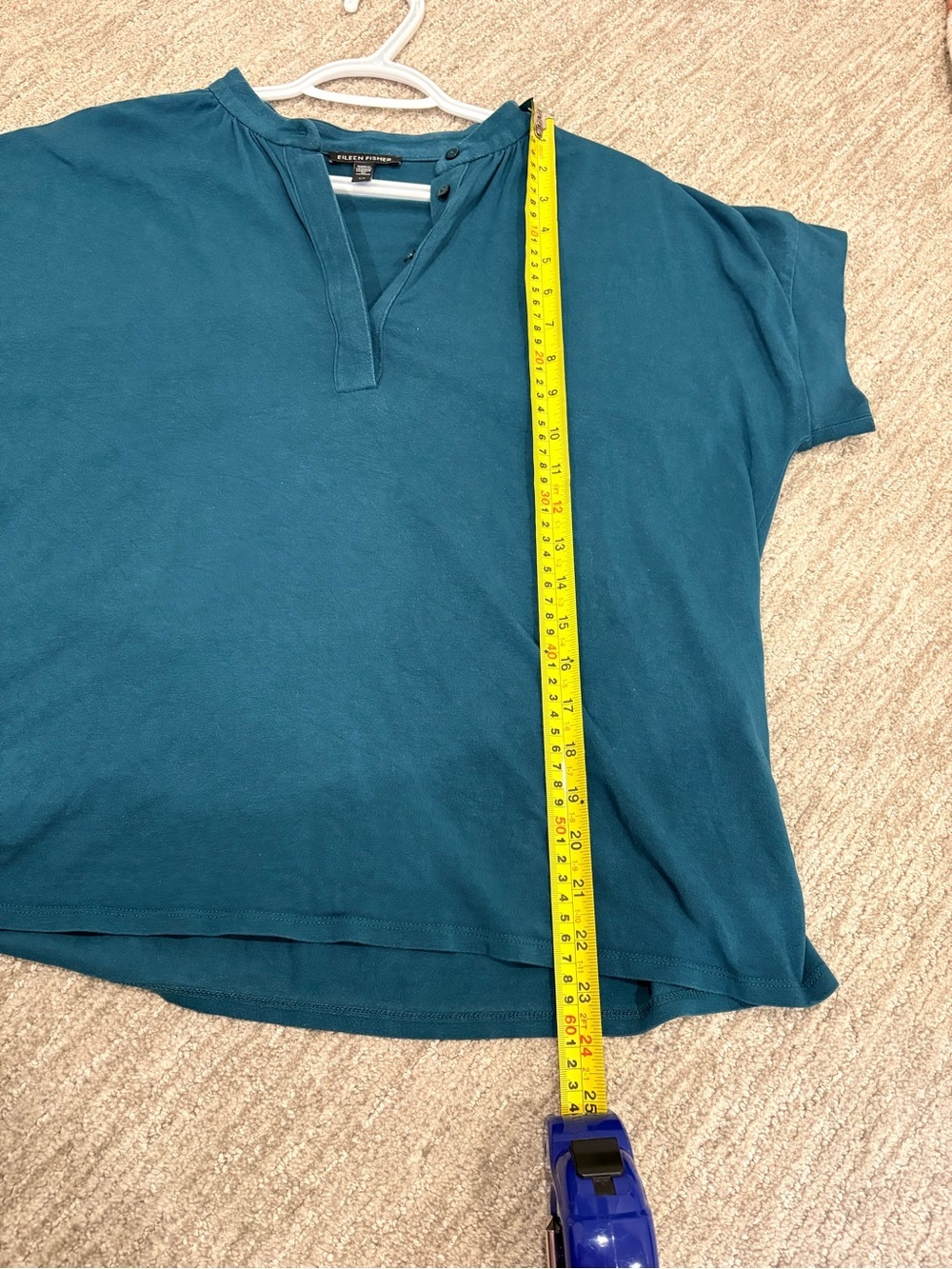 Eileen Fisher Teal TENCEL™ Lyocell Henley Tee | Relaxed Fit | Small - Picture 7 of 8